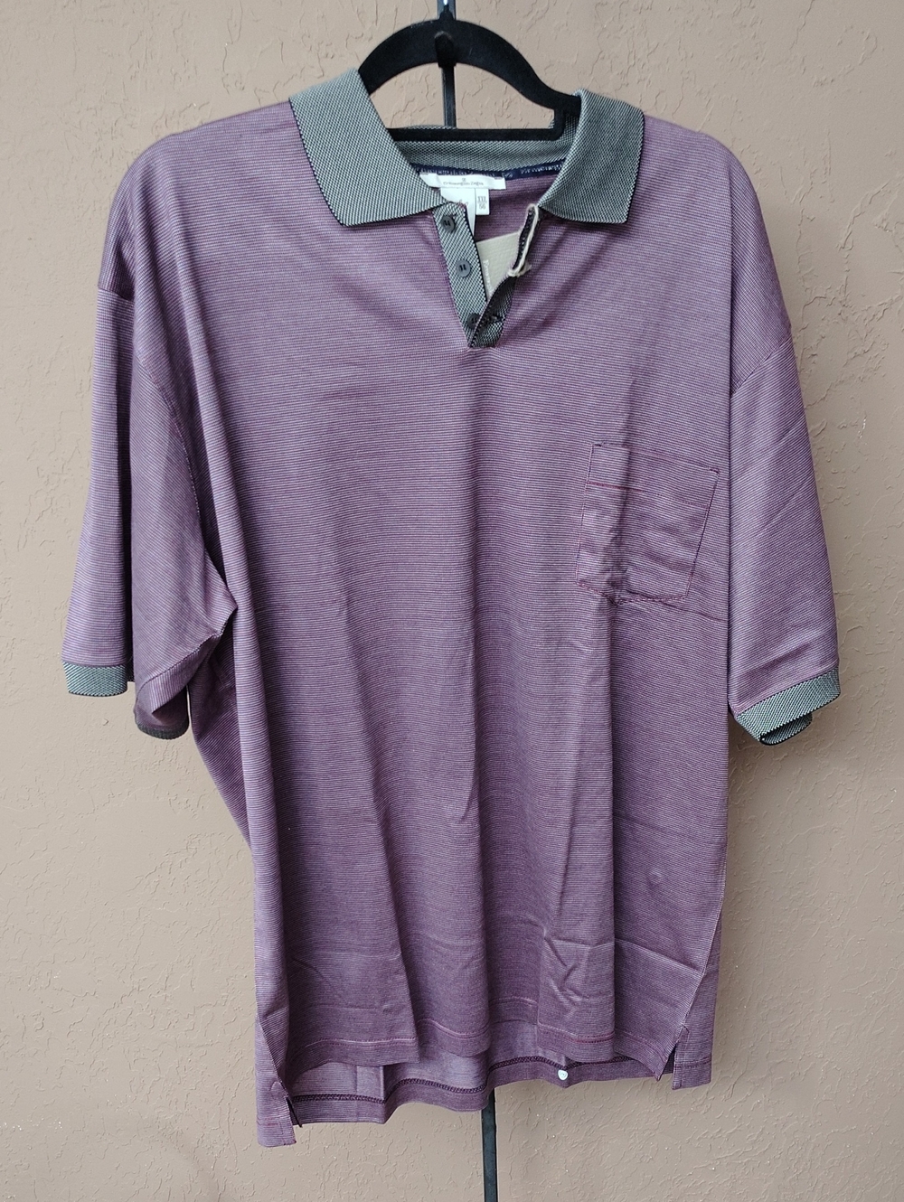 NWT Ermenegildo Zegna Men's Short Sleeve Polo Heathered Plum Gray Trim Size XXL